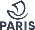 A black and white logo with the words paris.